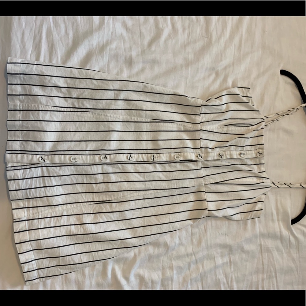 Mini white and black strip button down dress